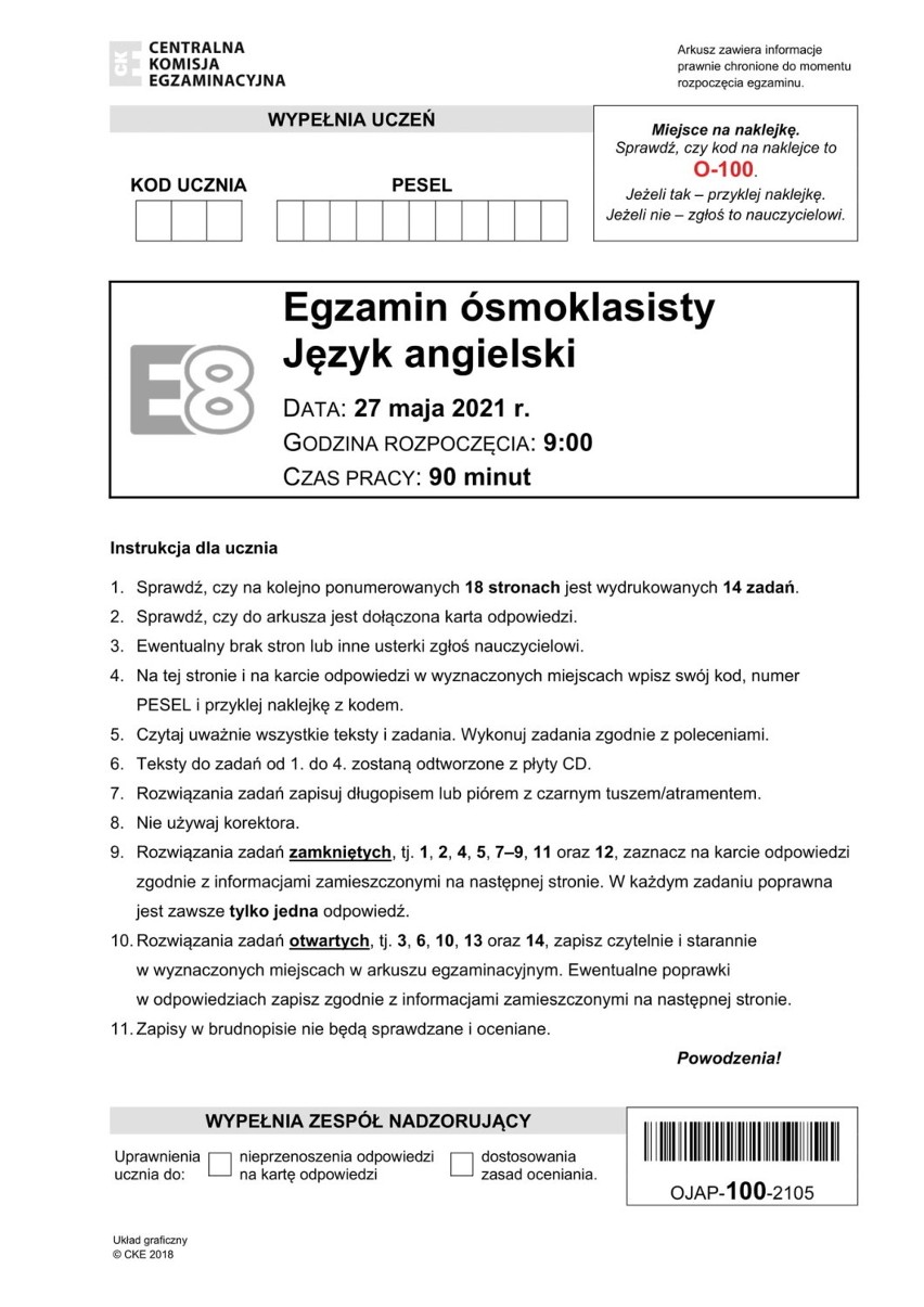 Egzamin ósmoklasisty 2021 z j. angielskiego
