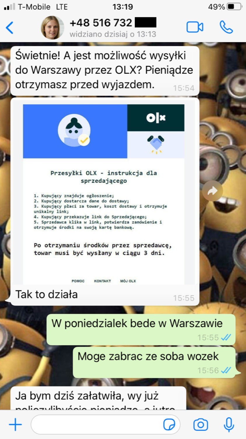 Przestępcy wiadomościami z fałszywymi linkami oszukują sprzedających na OLX. Dostałeś taką wiadomość? Nie klikaj!