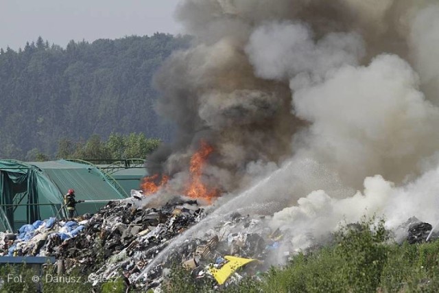 Gaszenie pożaru, który wybuchł 5 lipca na składowisku odpadów przemysłowych przy ul. Górniczej w Wałbrzychu