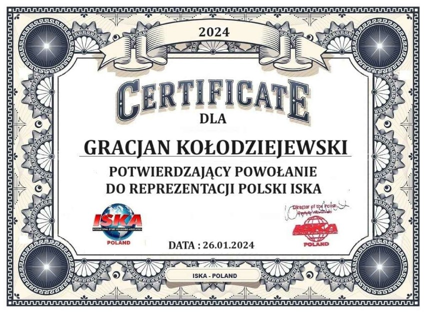 Gracjan Kołodziejewski z Szamocina w Kadrze Polski  ISKA 2024