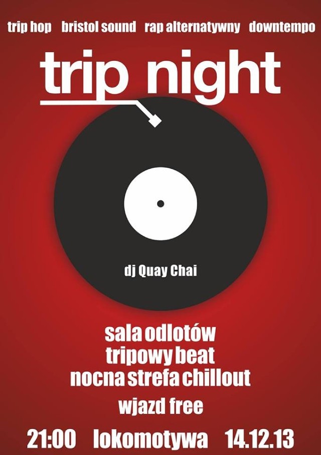 W sobotę o 21:00 w klubie muzycznym  Lokomotywa odbędzie się kolejny koncert muzyczny z cyklu „Bagaż dźwięków”. W ramach „Trip Night”  Lokomotywa zabrzmi hipnotycznymi dźwiękami trip hopu, kojącym downtempo, snującym się nu-jazzem i niebanalnym rapem. Wstęp na to wydarzenie jest wolny! Klub Lokomotywa, Gniezno, ul. Dworcowa 13.