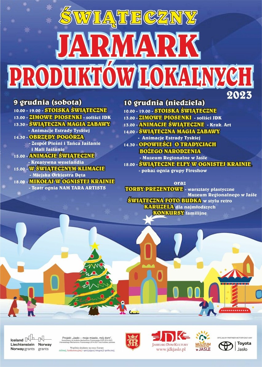Świąteczny jarmark produktów lokalnych na rynku w Jaśle. Mnóstwo atrakcji z konkursami, występami i zabawami