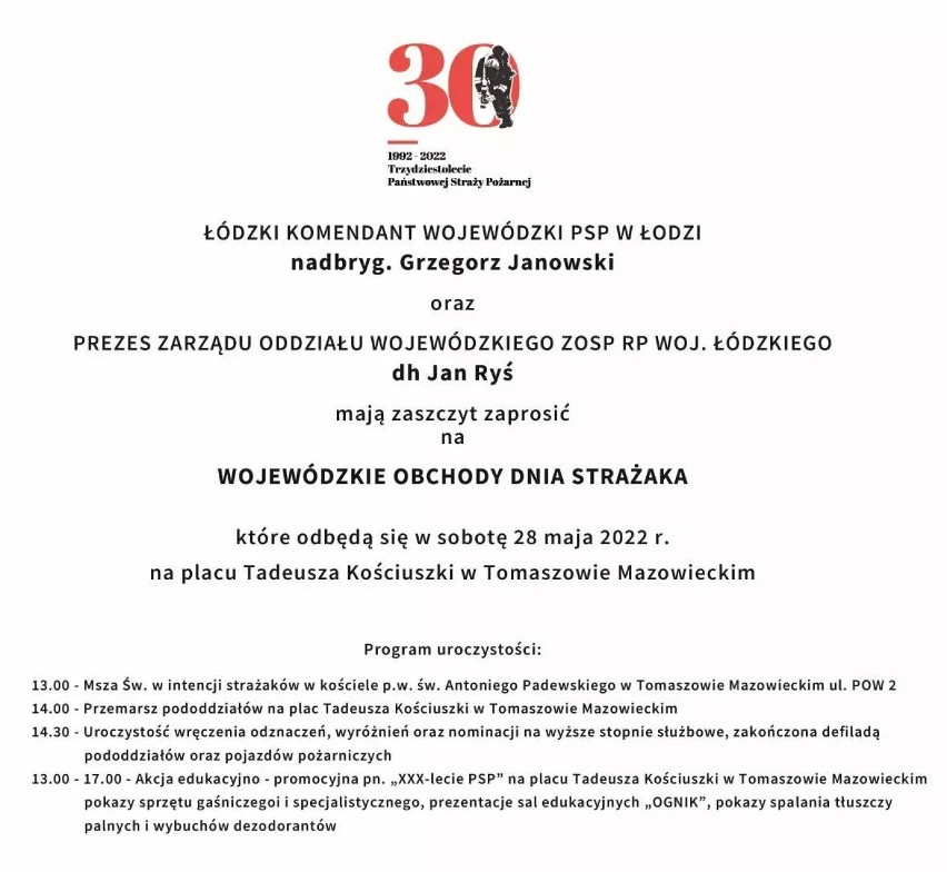 Wojewódzkie Obchody Dnia Strażaka odbędą się w Tomaszowie Mazowieckim. Atrakcji dla mieszkańców nie zabraknie!