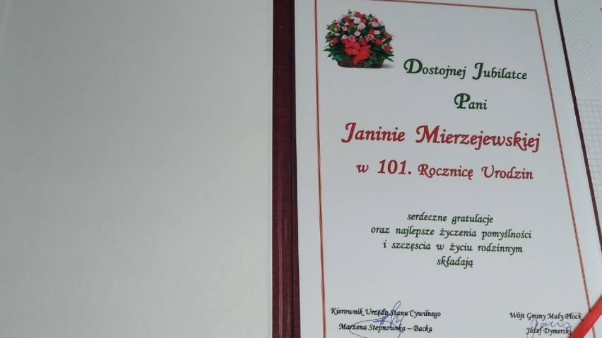 Jedna z najstarszych mieszkanek gminy Mały Płock, pani Janina obchodziła swoje 101. urodziny