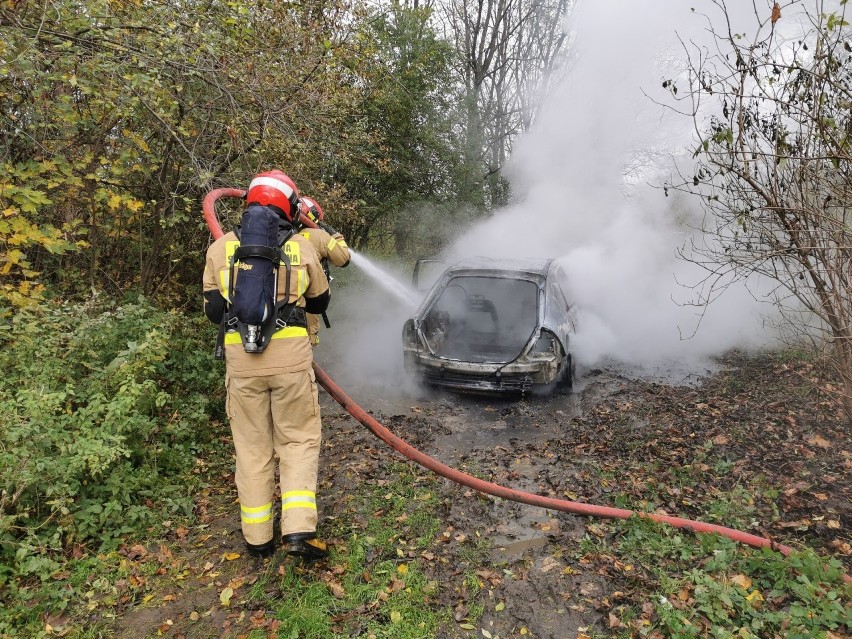 W Przemyślu strażacy gasili pożar samochodu. To najprawdopodobniej porzucone auto [ZDJĘCIA]