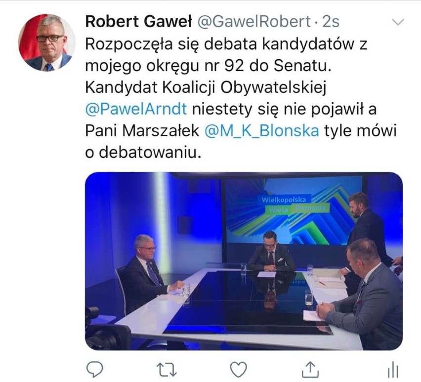 Debata kandydatów na senatora bez Pawła Arndta. Czy TVP zaprosiło go 10 minut przed spotkaniem?