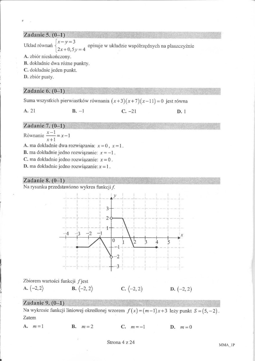 Matura matematyka arkusz poziom podstawowy - liceum