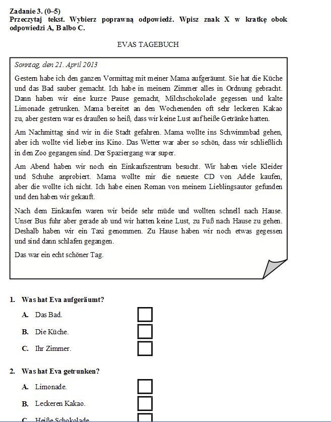 Egzamin gimnazjalny 2013. Język niemiecki rozszerzony[ARKUSZE dla niesłyszących, ODPOWIEDZI wkrótce]