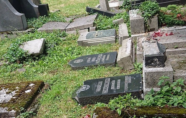 Zniszczony cmentarz żydowski znajduje się w Bielsku-Białej. Policja szuka sprawców dewastacji i zbezczeszczenia tego miejsca.

Zobacz kolejne zdjęcia. Przesuwaj zdjęcia w prawo - naciśnij strzałkę lub przycisk NASTĘPNE