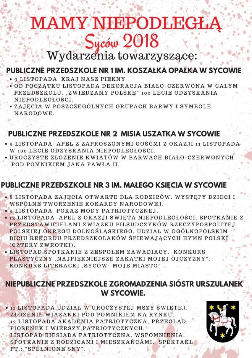 Sycowskie obchody 100-lecia odzyskania przez Polskę lat niepodległości