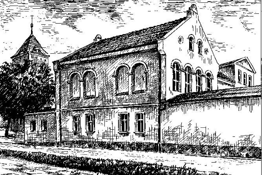 Rysunek starej szkoły na ulicy ks. Elżbiety