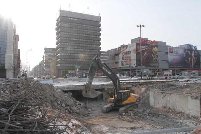 Prace budowlane na trasie W-Z w Łodzi (31.01.2014)