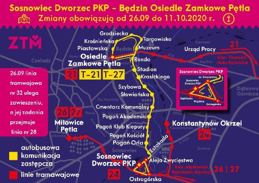 Modernizacja linii tramwajowych w Sosnowcu. Będą utrudnienia w kursowaniu tramwajów. Potrwają od 26 września do 11 października