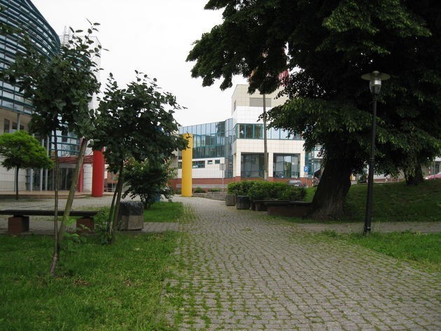 Biblioteka Collegium Polonicum w Słubicach, miejsce gdzie dawniej wznosiła się okazała fabryka jedwabiu.