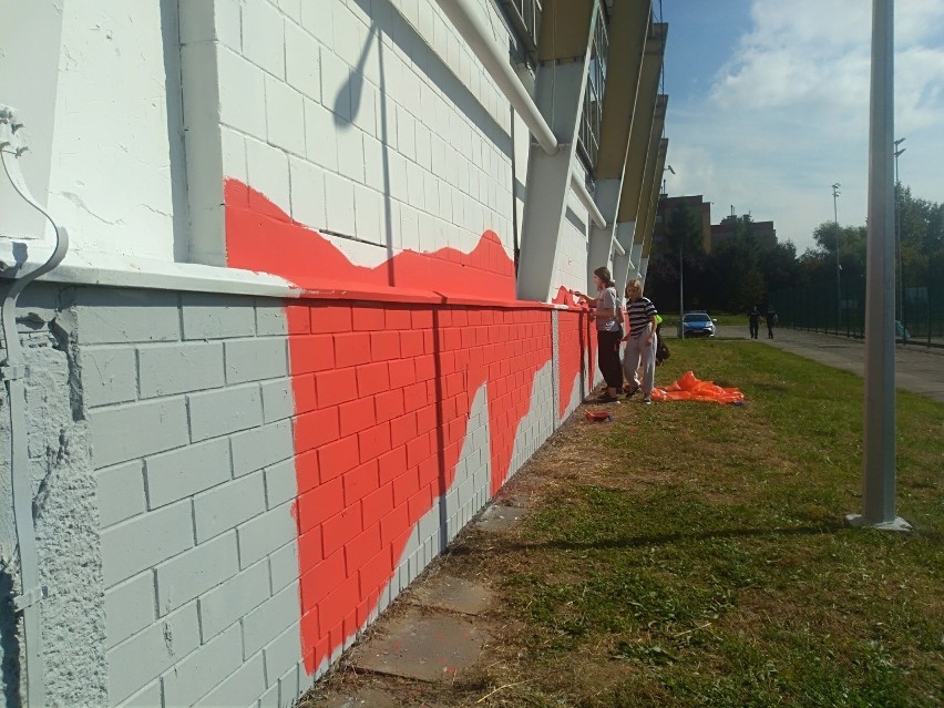 Kraków. Pogromcy Bazgrołów w natarciu! W ramach akcji-reaktywacji wymalowali na budynku szkoły flagę Polski o długości 120 metrów! [ZDJĘCIA]