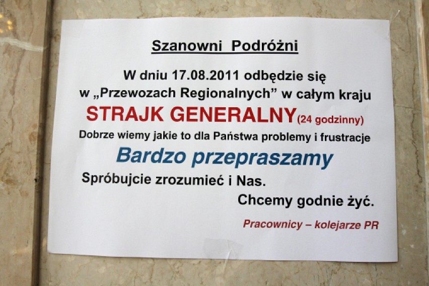 Strajk Generalny PKP Przewozy Regionalne trwa dziś przez...