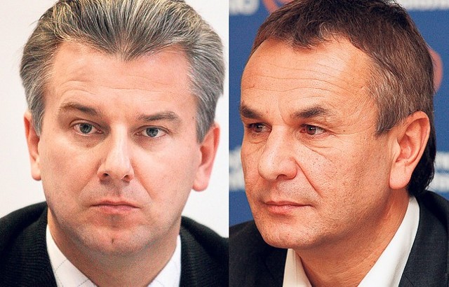 Minister infrastruktury Cezary Grabarczyk (z lewej) i szef PO w woj. łódzkim poseł Andrzej Biernat