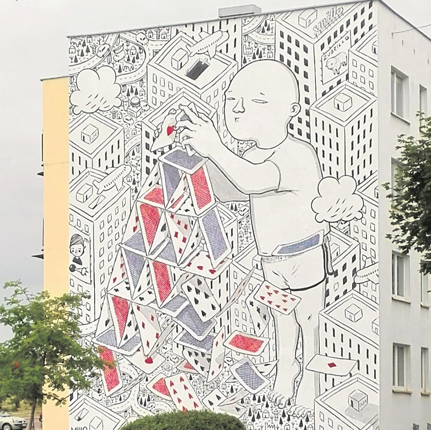 Mural na białostockim bloku włoskiego autorstwa.