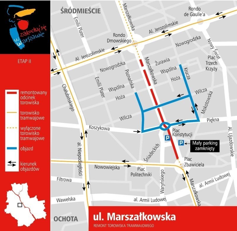 Utrudnienia w Centrum. Zamknięty przejazd Wspólną, zwężona Piękna [ZDJĘCIA]