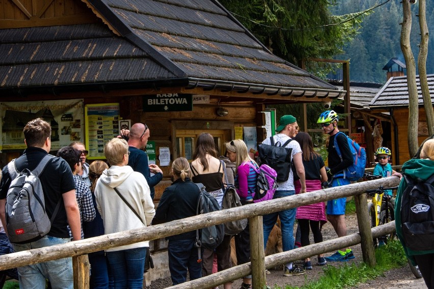 Tatry. Tłok na górskich szlakach. Tłumy w Dolinie Chochołowskiej, Kościeliskiej i nad Morskim Okiem. W sobotę deszczowe chmury nad Podhalem