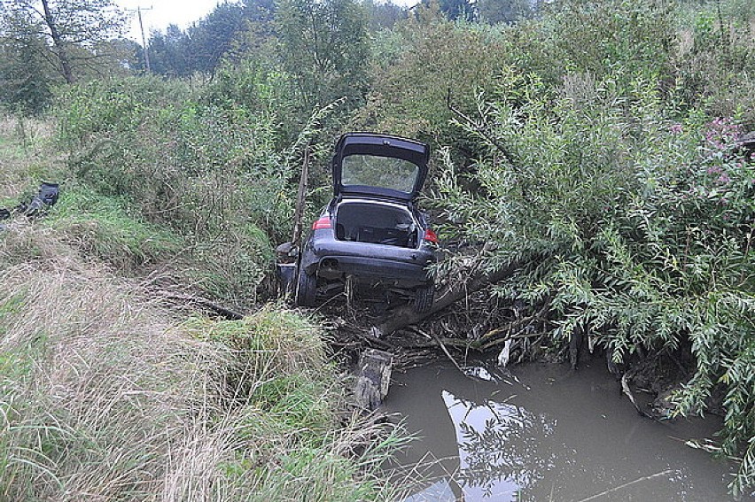 Wypadek w Hyżnem. Samochód wpadł do rzeki