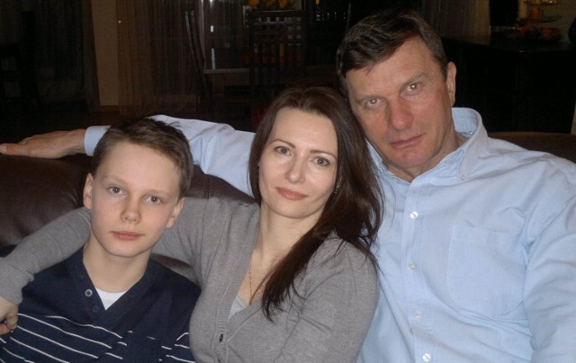 Rodzina z Milanówka. Z żoną Eweliną i synem Jaśkiem (12 lat).