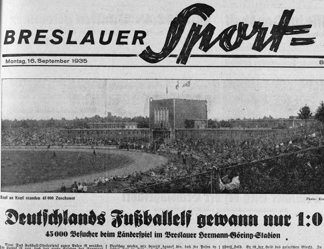 Obszerną relację z meczu, jaki odbył się 15 września 1935 roku na Stadionie Olimpijskim, zamieściła na stronach sportowych gazeta "Breslauer Neueste Nachrichten"