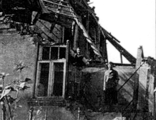 Lublin, 1945 r. Dom przy ul. Rejtana zniszczony przez bombę