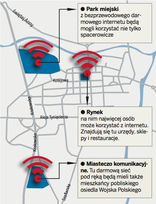 Mapa pokazuje, gdzie w Nowym Targu znajdą się wkrótce strefy darmowego dostępu do internetu