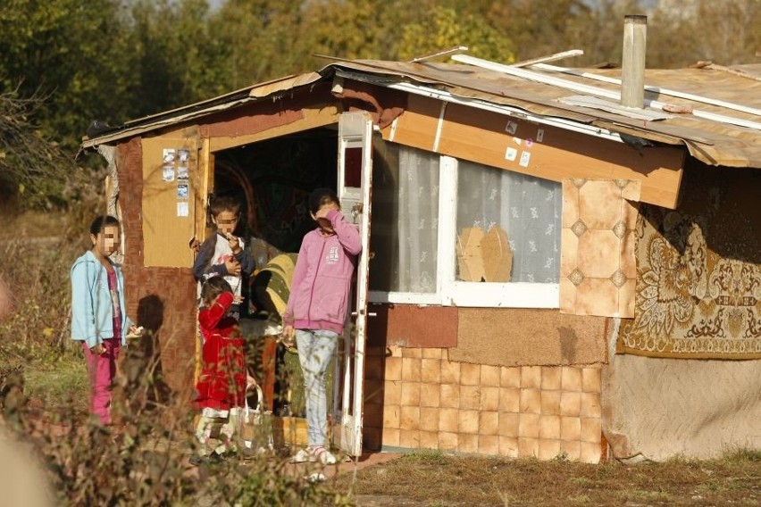 Romowie mieszkają w małych chatkach przy Kamieńskiego