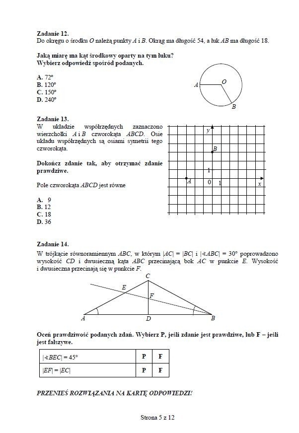 Próbne testy gimnazjalne: matematyka [ODPOWIEDZI i ARKUSZE]