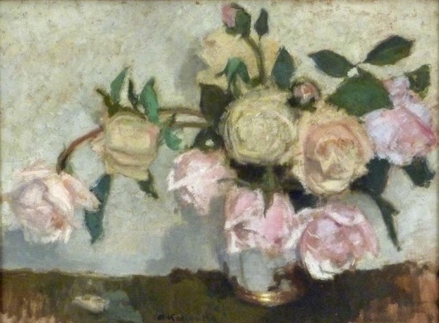 Alfons Karpiński - "Róże". Olej na tekturze