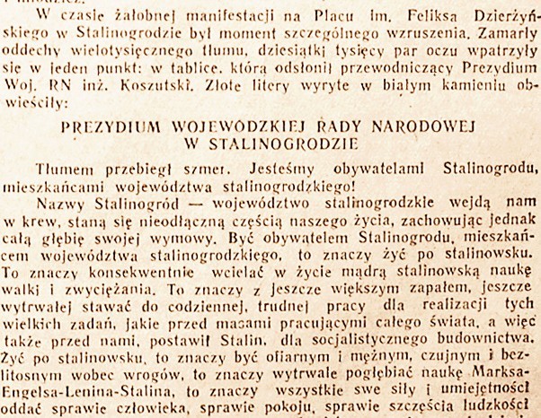 O przemianowaniu Katowic pisał "Dziennik Zachodni" z 11.03.1953