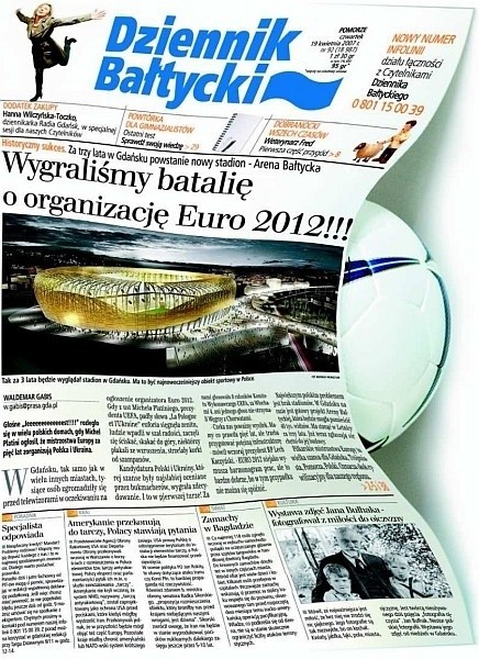 Okładka "Dziennika Bałtyckiego" poświęcona Euro 2012 zdobyła...