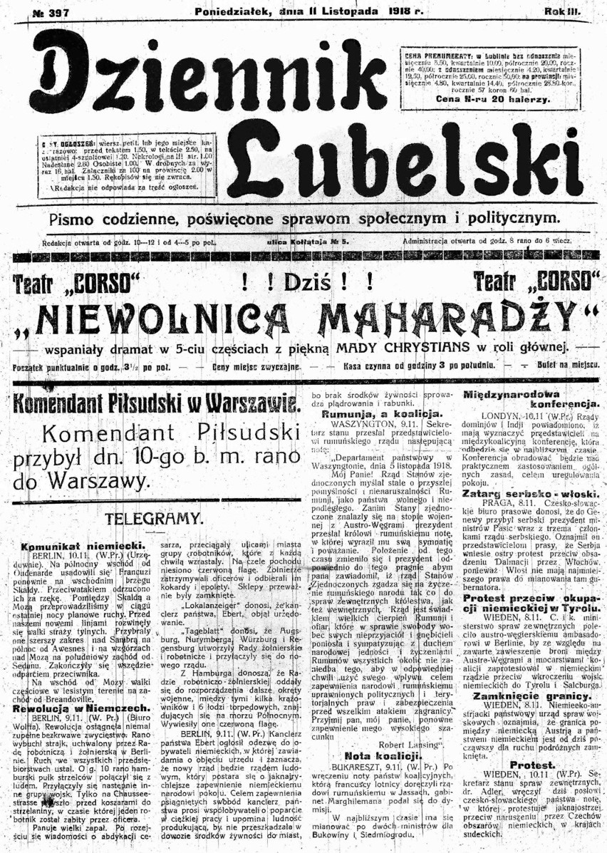 Listopad 1918 r. Co pisała lubelska prasa w pierwszych dniach niepodległości