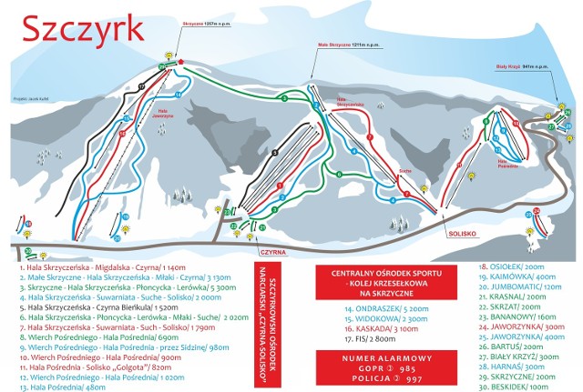 Mapa wyciągów narciarskich w Szczyrku