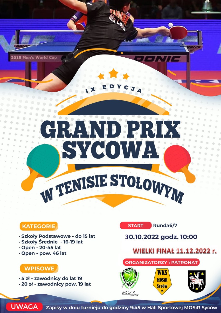 Szósta runda Grand Prix Sycowa w tenisie stołowym już w weekend