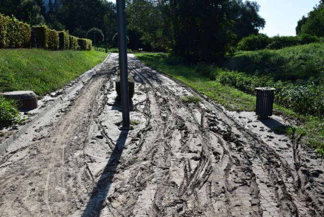 W piątek na wielu chodnikach i ścieżkach Sandomierza było pełno błota. Na kolejnych zdjęciach zobacz jak wyglądał krajobraz po klęsce w piątkowe południe.