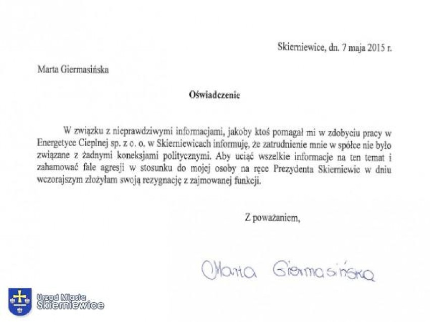 Wiceprezes EC w Skierniewicach zrezygnowała 