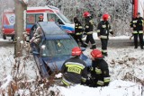 Volkswagen uderzył w drzewo. Dwie osoby trafiły do szpitala [ZDJĘCIA]