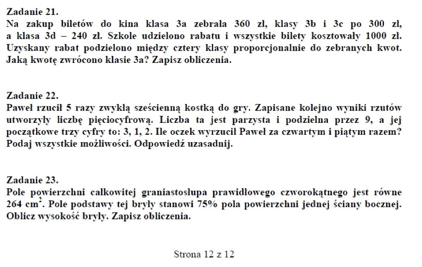 Próbny egzamin gimnazjalny 2013: matematyka - listopad 2012...