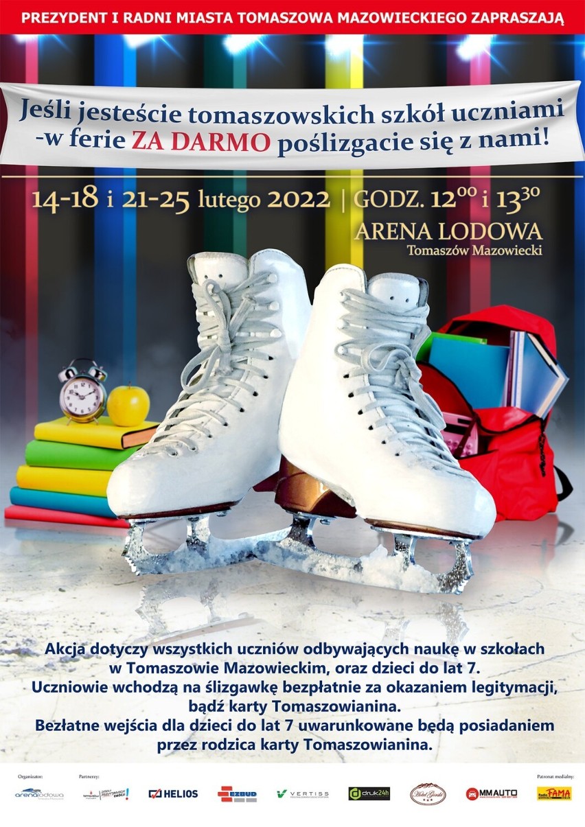 Będą darmowe ślizgawki dla dzieci i młodzieży z Tomaszowa w ferie zimowe