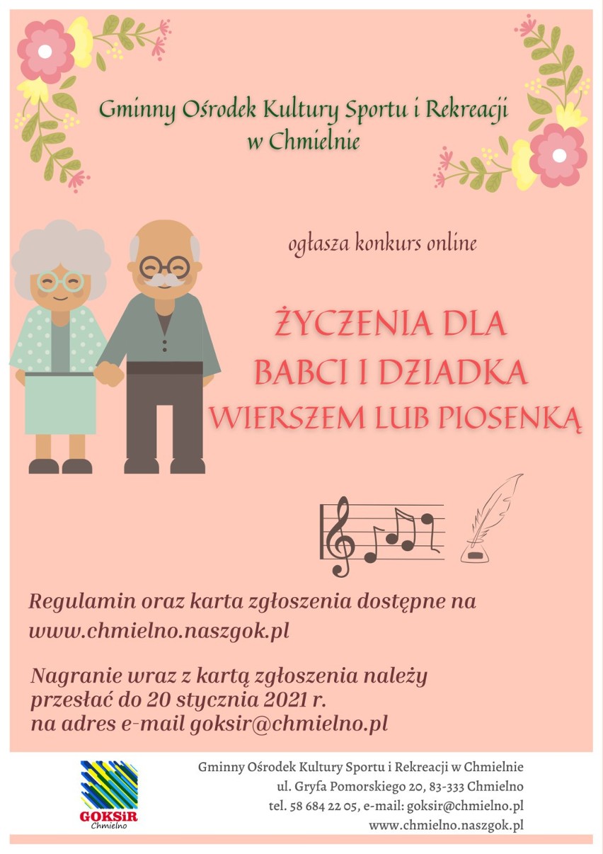 Chmieleński Dom Kultury ogłasza konkurs „Życzenia dla Babci i Dziadka, wierszem lub piosenką”