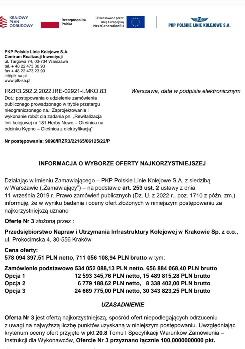 Pojedziemy koleją z Wielunia do Wrocławia? Spółka PKP PLK wybrała ofertę na rewitalizację linii 181 między Kępnem i Oleśnicą 