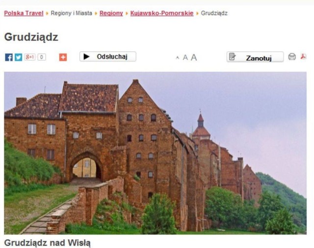 Taki widok naszego miasta prezentowano w serwisie, który jest wizytówką turystyczną Polski w 23 językach