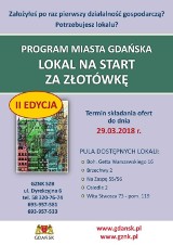 Rusza druga edycja programu „Lokal na start za złotówkę”. Do wyboru pięć lokali w różnych dzielnicach Gdańska