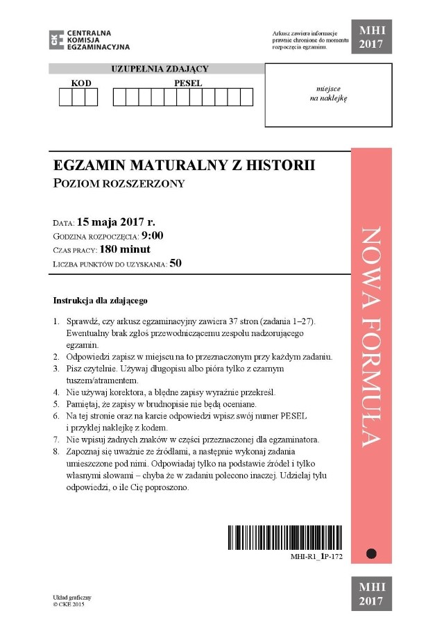 MATURA 2017 HISTORIA: ARKUSZE CKE ODPOWIEDZI + PYTANIA