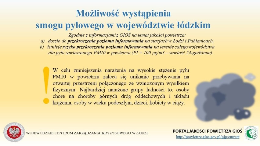 Ostrzeżenie przed pyłami znad Ukrainy dla województwa łódzkiego, w tym dla powiatów tomaszowskiego i opoczyńskiego
