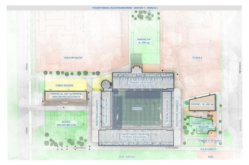 Kraków. Więcej zieleni zamiast betonu przy stadionie Wisły. Kontrowersje wzbudza parking w sąsiedztwie Błoń