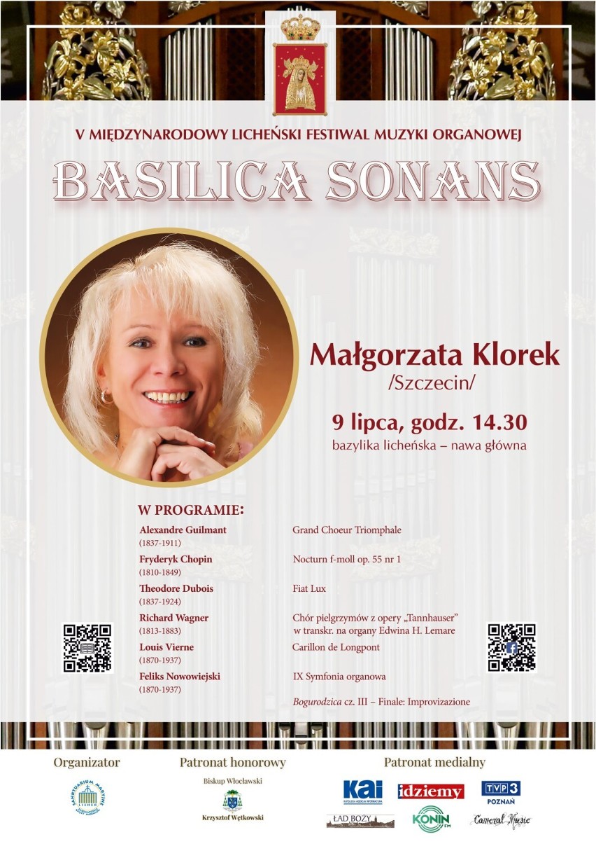 Międzynarodowy Licheński Festiwal Muzyki Organowej "Basilica Sonans". Wykonawczynią trzeciego koncertu bedzię Małgorzata Klorek 